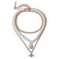 Creative Popular Jewelry Multi-layer Diamond Lock Pendant Necklace Fashion Simple Pearl Necklace Wholesale Nihaojewelry main image 6