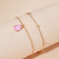 Pink Drop-shaped Diamond Anklet 2 Piece Set Simple All-match Alloy Round Bead Anklet Set Wholesale Nihaojewelry main image 3