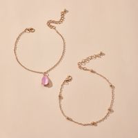 Pink Drop-shaped Diamond Anklet 2 Piece Set Simple All-match Alloy Round Bead Anklet Set Wholesale Nihaojewelry main image 4