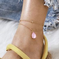 Pink Drop-shaped Diamond Anklet 2 Piece Set Simple All-match Alloy Round Bead Anklet Set Wholesale Nihaojewelry main image 5