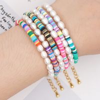 Hot Style Retro Tide With Letter Bracelet Beach Style Natural Pearl 4mm Colored Soft Clay Jewelry Wholesale Nihaojewelry main image 1