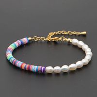 Hot Style Retro Tide With Letter Bracelet Beach Style Natural Pearl 4mm Colored Soft Clay Jewelry Wholesale Nihaojewelry main image 4
