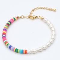 Hot Style Retro Tide With Letter Bracelet Beach Style Natural Pearl 4mm Colored Soft Clay Jewelry Wholesale Nihaojewelry main image 3