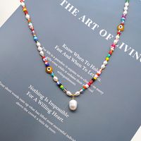 Simple Colored Glaze Evil Eye Pearls Natural Pearl Necklace Bohemian Beach Style Necklace Wholesale Nihaojewelry main image 4
