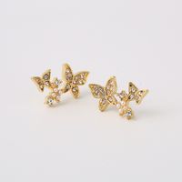 New Ear Jewelry S925 Silver Needle Diamond Pearl Butterfly Earrings Wholesale Nihaojewelry main image 4