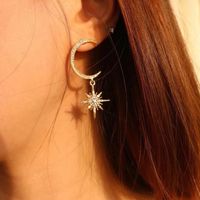 Fashion Simple Diamond Eight-pointed Star Moon Earrings Alloy Earrring Crescent Star Earrings S925 Silver Needle Earrings Nihaojewelry main image 1