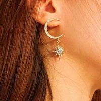 Fashion Simple Diamond Eight-pointed Star Moon Earrings Alloy Earrring Crescent Star Earrings S925 Silver Needle Earrings Nihaojewelry main image 3