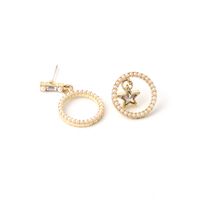 New S925 Silver Needle Earrings Round Pearl Small Earrings Five-pointed Star Asymmetric Earrings Wholesale Nihaojewelry main image 4