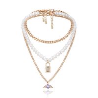 Creative Popular Jewelry Multi-layer Diamond Lock Pendant Necklace Fashion Simple Pearl Necklace Wholesale Nihaojewelry sku image 1