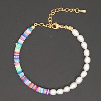 Hot Style Retro Tide With Letter Bracelet Beach Style Natural Pearl 4mm Colored Soft Clay Jewelry Wholesale Nihaojewelry sku image 2