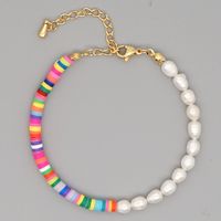 Hot Style Retro Tide With Letter Bracelet Beach Style Natural Pearl 4mm Colored Soft Clay Jewelry Wholesale Nihaojewelry sku image 4