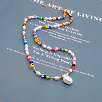 Simple Colored Glaze Evil Eye Pearls Natural Pearl Necklace Bohemian Beach Style Necklace Wholesale Nihaojewelry sku image 1