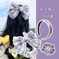 Big Bow Hairpin All-match Creative Hair Ring Uniform Fabric Headband Suit Lattice Hairpin Wholesale Nihaojewelry sku image 3