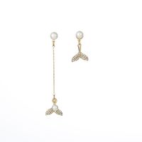 New S925 Silver Needle Earrings Simple Long Asymmetric Fishtail Diamond Mermaid Earrings Wholesale Nihaojewelry sku image 1