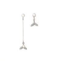 New S925 Silver Needle Earrings Simple Long Asymmetric Fishtail Diamond Mermaid Earrings Wholesale Nihaojewelry sku image 2