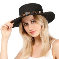 Fashion Summer New Style British Flat Top Hat Leopard Belt Print Fashion All-match Small Along The Ladies Outdoor Shade Straw Hat Nihaojewelry main image 1