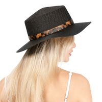 Fashion Summer New Style British Flat Top Hat Leopard Belt Print Fashion All-match Small Along The Ladies Outdoor Shade Straw Hat Nihaojewelry main image 3