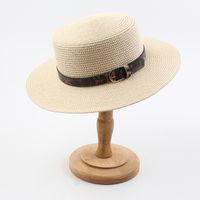 Fashion Summer New Style British Flat Top Hat Leopard Belt Print Fashion All-match Small Along The Ladies Outdoor Shade Straw Hat Nihaojewelry main image 4