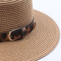 Fashion Summer New Style British Flat Top Hat Leopard Belt Print Fashion All-match Small Along The Ladies Outdoor Shade Straw Hat Nihaojewelry main image 5