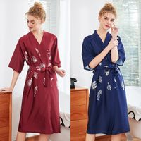 Fashion Simple Silk Pajamas Women Summer Long Red Nightgown Dressing Gown Wholesale Nihaojewelry main image 1