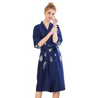 Fashion Simple Silk Pajamas Women Summer Long Red Nightgown Dressing Gown Wholesale Nihaojewelry main image 3