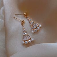 Fashion 925 Silver Needle Korea Pearl  Geometric Fan-shaped Earrings For Women Nihaojewelry Wholesale main image 1