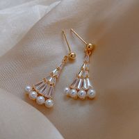 Fashion 925 Silver Needle Korea Pearl  Geometric Fan-shaped Earrings For Women Nihaojewelry Wholesale main image 3
