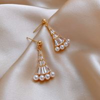 Fashion 925 Silver Needle Korea Pearl  Geometric Fan-shaped Earrings For Women Nihaojewelry Wholesale main image 6