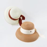 الأزياء الكلاسيكية الفرنسية شقة أعلى الشاطئ القش قبعة المرأة وعاء غطاء مع القوس عقدة الشمس قبعة Nihaojewelry main image 5