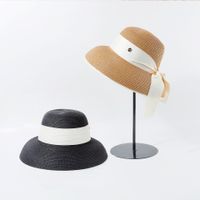 Classic Fashion French Flat-top Beach Straw Hat Women Pot Cover With Bow Knot Sunscreen Sun Hat Nihaojewelry main image 4