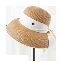 الأزياء الكلاسيكية الفرنسية شقة أعلى الشاطئ القش قبعة المرأة وعاء غطاء مع القوس عقدة الشمس قبعة Nihaojewelry main image 3