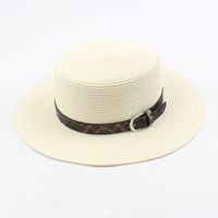 Fashion Summer New Style British Flat Top Hat Leopard Belt Print Fashion All-match Small Along The Ladies Outdoor Shade Straw Hat Nihaojewelry sku image 1