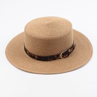 Fashion Summer New Style British Flat Top Hat Leopard Belt Print Fashion All-match Small Along The Ladies Outdoor Shade Straw Hat Nihaojewelry sku image 2