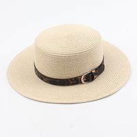 Fashion Summer New Style British Flat Top Hat Leopard Belt Print Fashion All-match Small Along The Ladies Outdoor Shade Straw Hat Nihaojewelry sku image 3