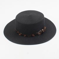 Fashion Summer New Style British Flat Top Hat Leopard Belt Print Fashion All-match Small Along The Ladies Outdoor Shade Straw Hat Nihaojewelry sku image 4