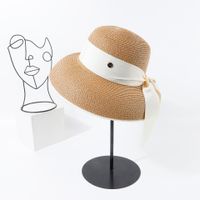 Classic Fashion French Flat-top Beach Straw Hat Women Pot Cover With Bow Knot Sunscreen Sun Hat Nihaojewelry sku image 2