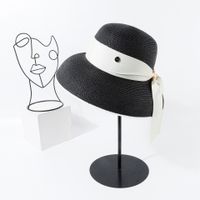 Classic Fashion French Flat-top Beach Straw Hat Women Pot Cover With Bow Knot Sunscreen Sun Hat Nihaojewelry sku image 3