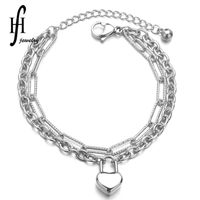 Korean Fashion Retro Titanium Steel Heart-shaped Lock Double-layer Bracelet Wholesale Nihaojewelry main image 1