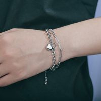 Korean Fashion Retro Titanium Steel Heart-shaped Lock Double-layer Bracelet Wholesale Nihaojewelry main image 4