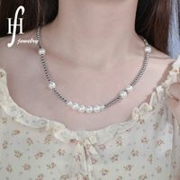 Korean Trend New Necklace Fashion Necklaceniche Titanium Steel Beads Stitching Metal Pearl Necklace Stainless Steel Necklace For Women main image 2