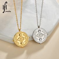 Fashion Angel's Eye Coin Women's Necklace Simple Retro Clavicle Chain Stainless Steel Necklace Round Pendant Nihaojewelry main image 2