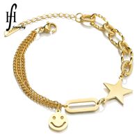 Japanese And Korean Ins Cold And Simple Smiley Face Bracelet Personality Retro Five-pointed Star Tassel Chain Bracelet Female Tide Niche main image 1