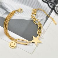 Japanese And Korean Ins Cold And Simple Smiley Face Bracelet Personality Retro Five-pointed Star Tassel Chain Bracelet Female Tide Niche main image 4