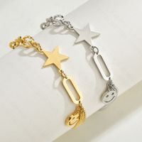 Japanese And Korean Ins Cold And Simple Smiley Face Bracelet Personality Retro Five-pointed Star Tassel Chain Bracelet Female Tide Niche main image 5
