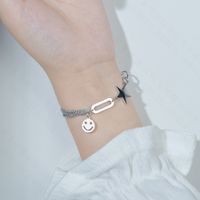 Japanese And Korean Ins Cold And Simple Smiley Face Bracelet Personality Retro Five-pointed Star Tassel Chain Bracelet Female Tide Niche main image 6