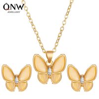 Fashion New Set Of Jewelry Simple Versatile Opal Butterfly Necklace Elegant White Mother-of-pearl Butterfly Earrings Nihaojewelry main image 1
