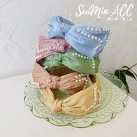 Korea's Pearl Bowknot Wide-brimmed Hairband Folds New Fashion Color Cloth Headband Hair Bundle Wholesale Nihaojewelry main image 5