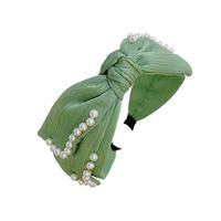 Korea's Pearl Bowknot Wide-brimmed Hairband Folds New Fashion Color Cloth Headband Hair Bundle Wholesale Nihaojewelry main image 3
