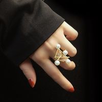 Cross Symbol Magazine Style Pearl Exaggerated Fashion Ring Titanium Steel Material Rings Wholesale Nihaojewelry main image 3
