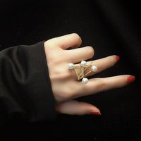 Cross Symbol Magazine Style Pearl Exaggerated Fashion Ring Titanium Steel Material Rings Wholesale Nihaojewelry main image 4